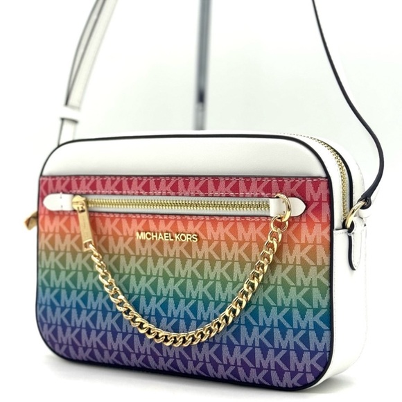 Michael Kors Jet Set Large Rainbow Signature Logo Crossbody Bag Rainbow - Picture 2 of 12